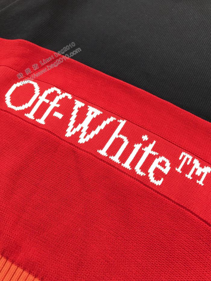 Off-White男裝 OFF新款拼色針織提花毛衣 大廓形落肩男士圓領毛衣  ydi3237